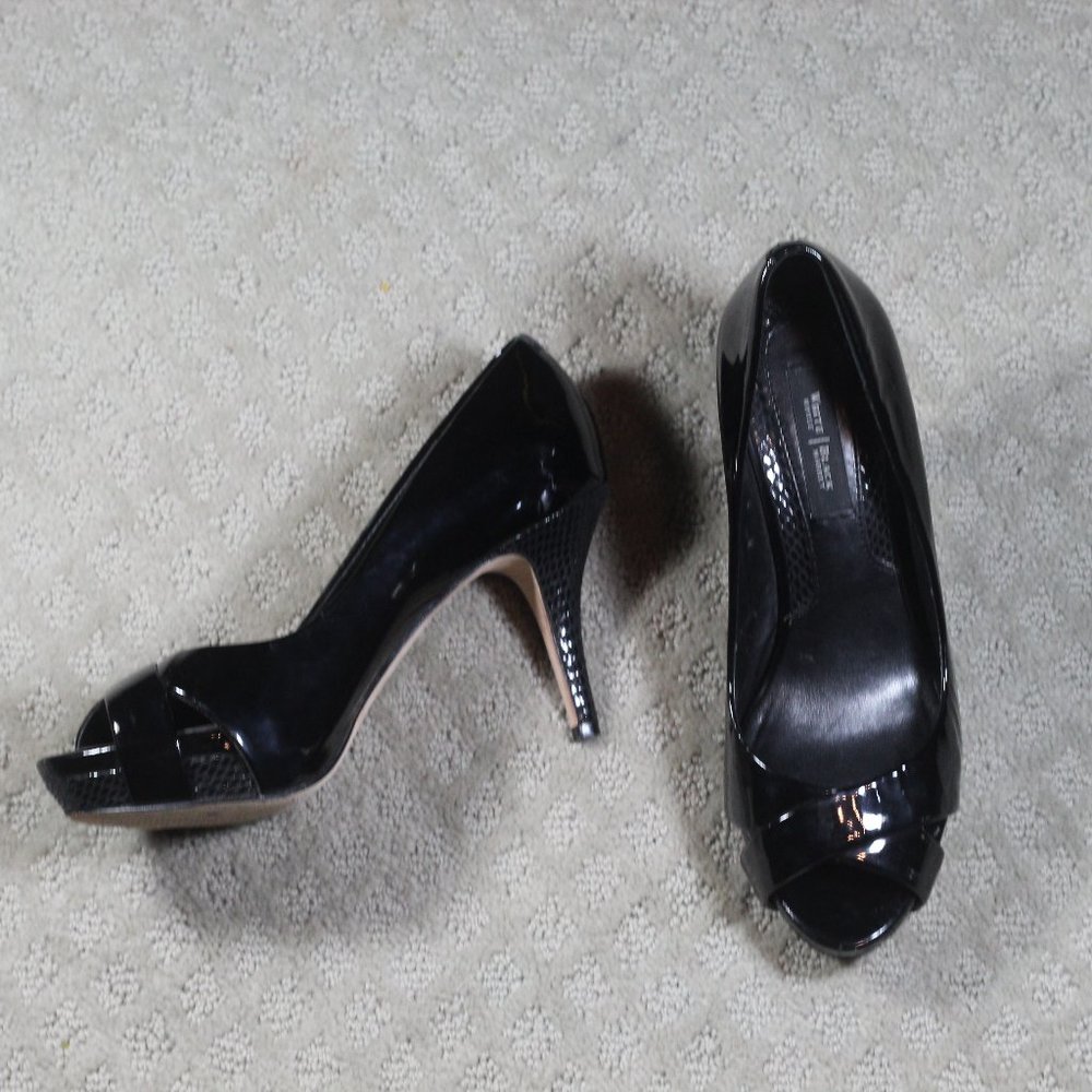 WHBM Size 6M Black Patent Leather Peep Toe 3.5" Heels